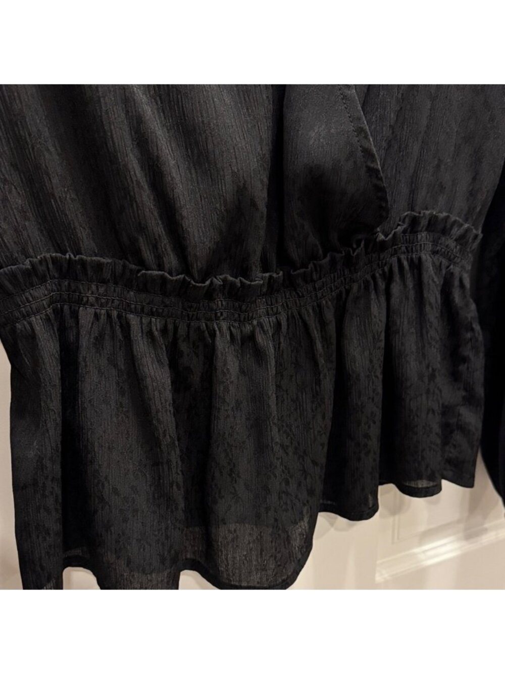 Black V-Neck Peplum Blouse - Picture 3 of 3